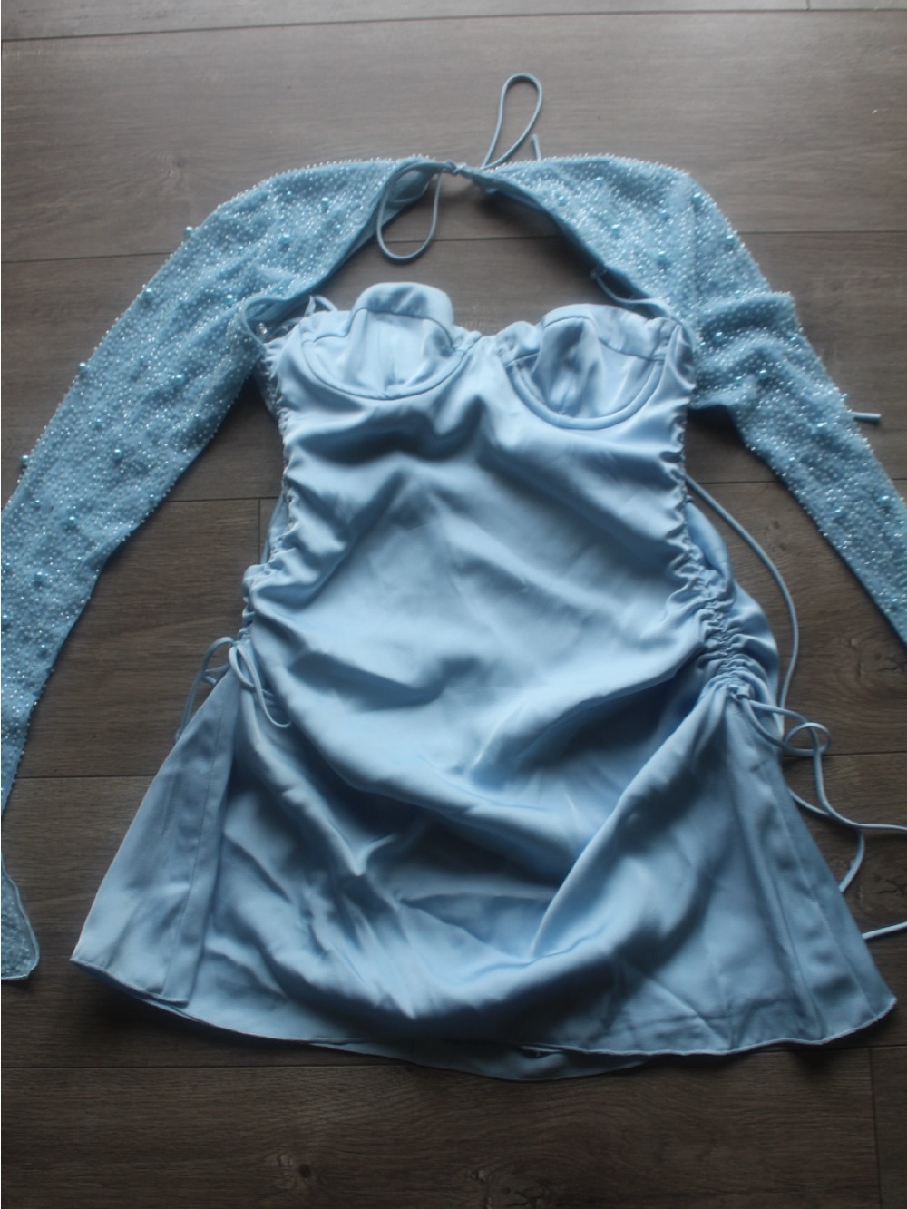 Oh Polly Light Blue Mini Dress with Beaded Shrug